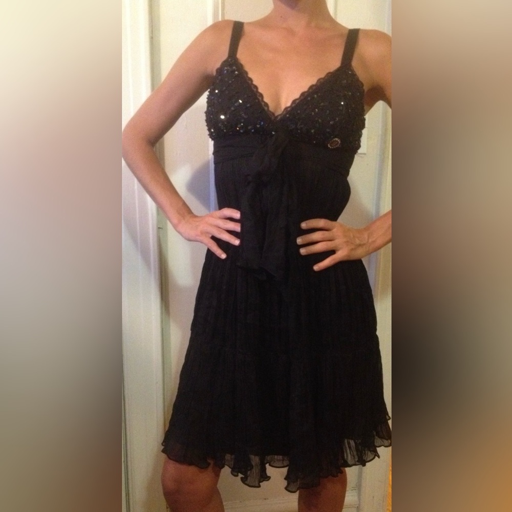 JOHN GALLIANO SEQUINS AND CHIFFON COCKTAIL DRESS
